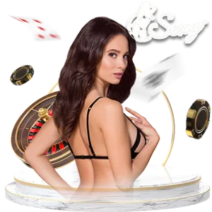 โลโก้ Sexy Baccarat / AE Sexy พร้อมดีลเลอร์และองค์ประกอบคาสิโน เช่น ชิป ไพ่ และรูเล็ต ใช้ประกอบหัวข้อบนคาสิโน PG688